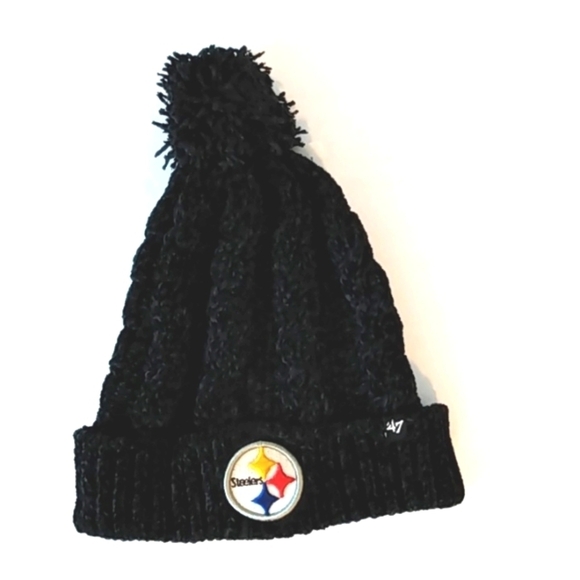 NFL PITTSBURGH STEELERS WOMEN'S BLACK COLD WEATHER HAT POMPOM BEANIE SZ OS NWOT - Picture 5 of 7